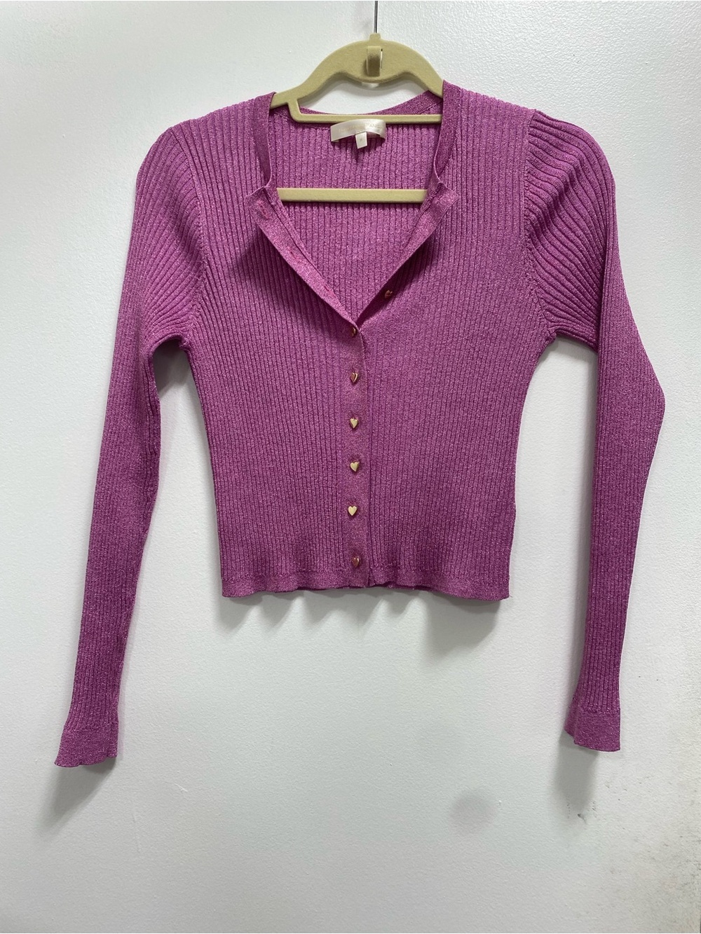 LoveShackFancy Pink Ribbed Heart-Button Cardigan - Picture 7 of 10